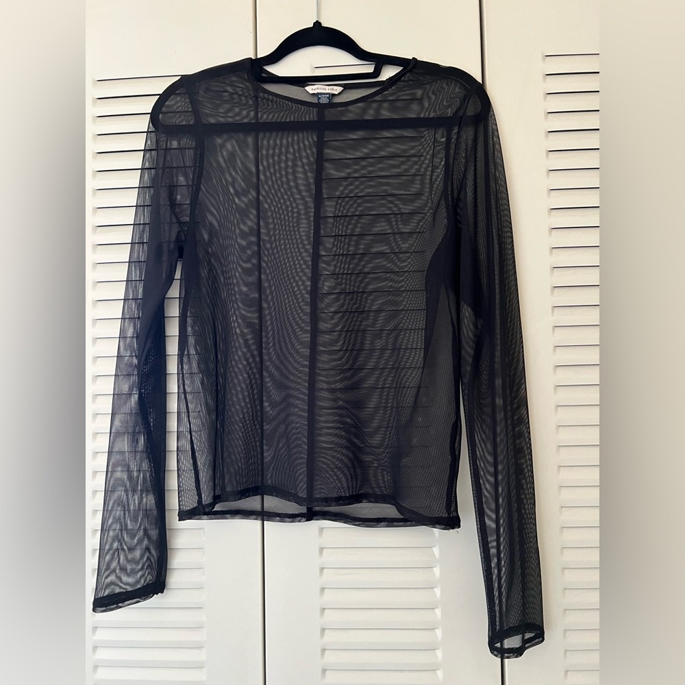 American Eagle Outfitters Black Mesh Long Sleeve Blouse